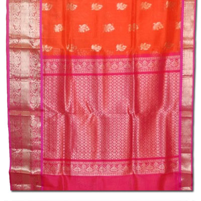 "Orange colour Venkatagiri Seiko saree  HSNM-54 - Click here to View more details about this Product